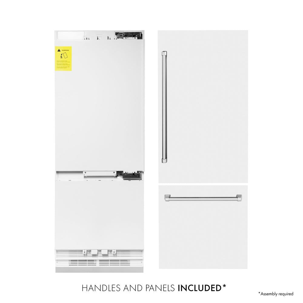 30 In. 16.1 Cu. Ft. Built-in Bottom Freezer Refrigerator With Water Dispenser And Ice Maker In White Matte RBIVWM30