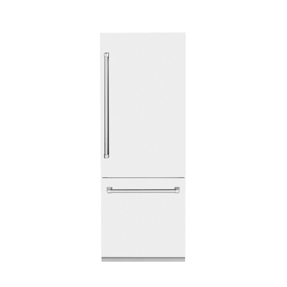 30 In. 16.1 Cu. Ft. Built-in Bottom Freezer Refrigerator With Water Dispenser And Ice Maker In White Matte RBIVWM30