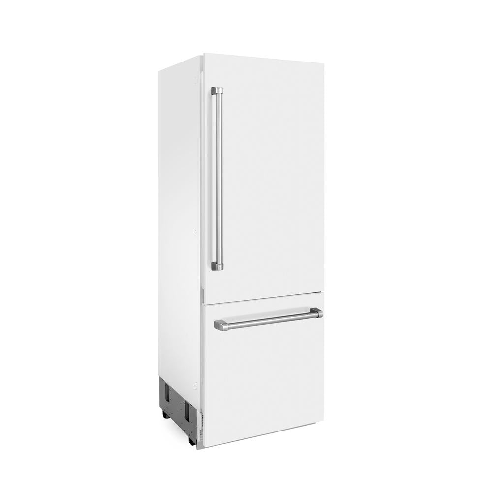30 In. 16.1 Cu. Ft. Built-in Bottom Freezer Refrigerator With Water Dispenser And Ice Maker In White Matte RBIVWM30