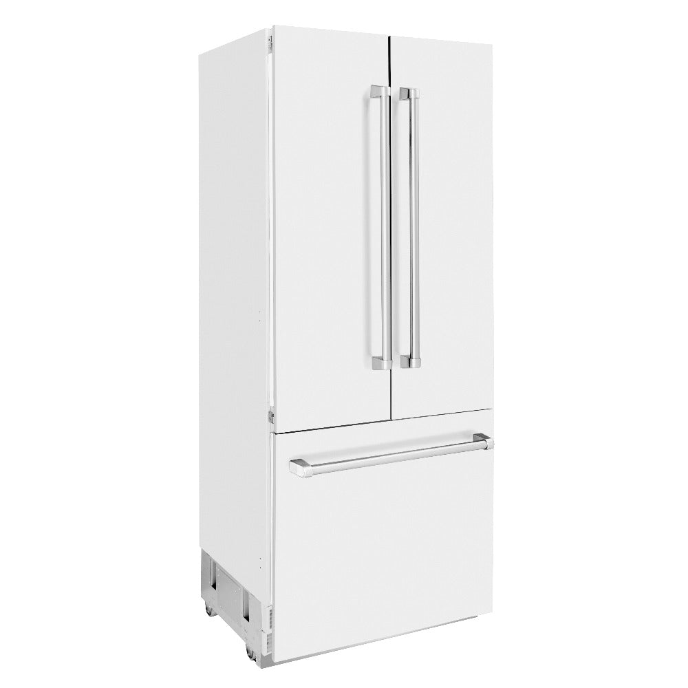36 In. 19.6 Cu. Ft. French Door Built-in Bottom Freezer Refrigerator With Water Dispenser And Ice Maker In White Matte RBIVWM36