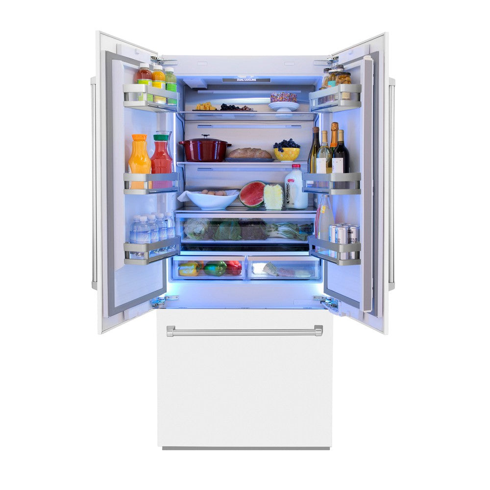 36 In. 19.6 Cu. Ft. French Door Built-in Bottom Freezer Refrigerator With Water Dispenser And Ice Maker In White Matte RBIVWM36