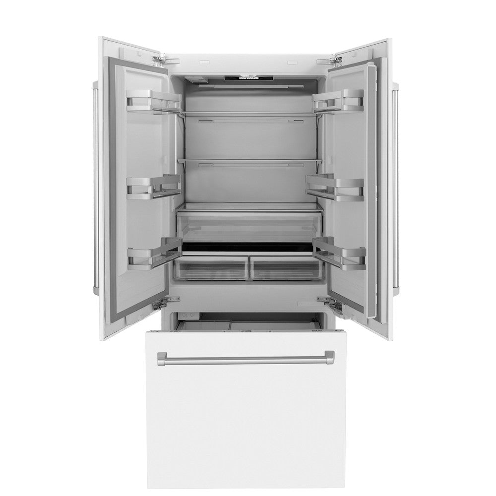 36 In. 19.6 Cu. Ft. French Door Built-in Bottom Freezer Refrigerator With Water Dispenser And Ice Maker In White Matte RBIVWM36