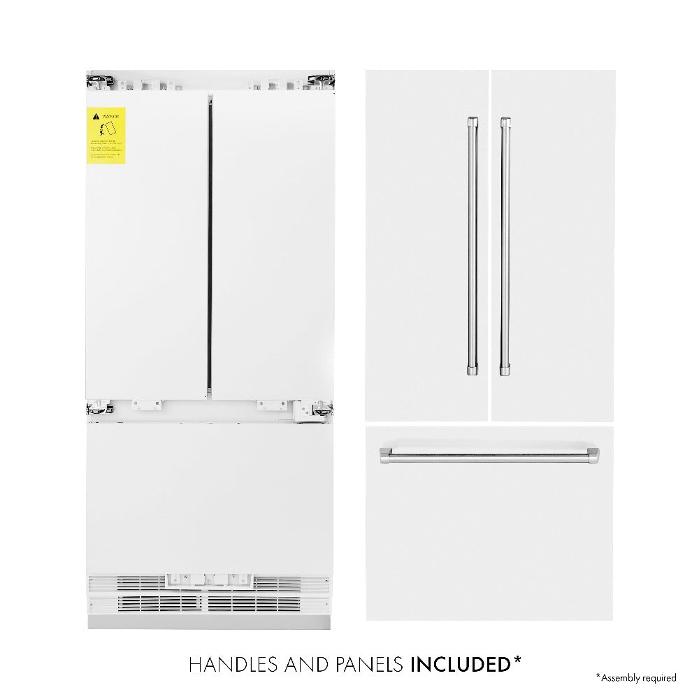 36 In. 19.6 Cu. Ft. French Door Built-in Bottom Freezer Refrigerator With Water Dispenser And Ice Maker In White Matte RBIVWM36