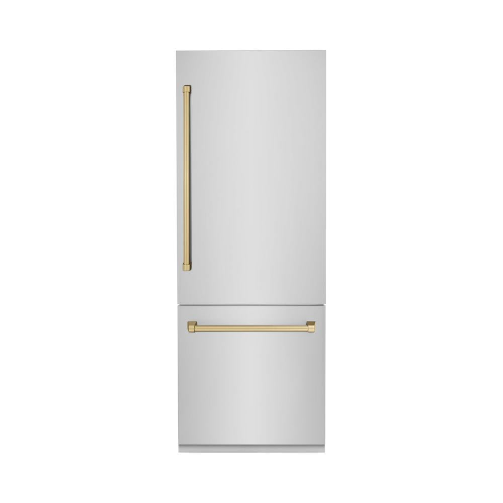 Autograph Edition 30 In. 16.1 Cu. Ft. Built-in Bottom Freezer Refrigerator With Water Dispenser And Ice Maker In Stainless Steel With Champagne Bronze Accents RBIVZ30430CB