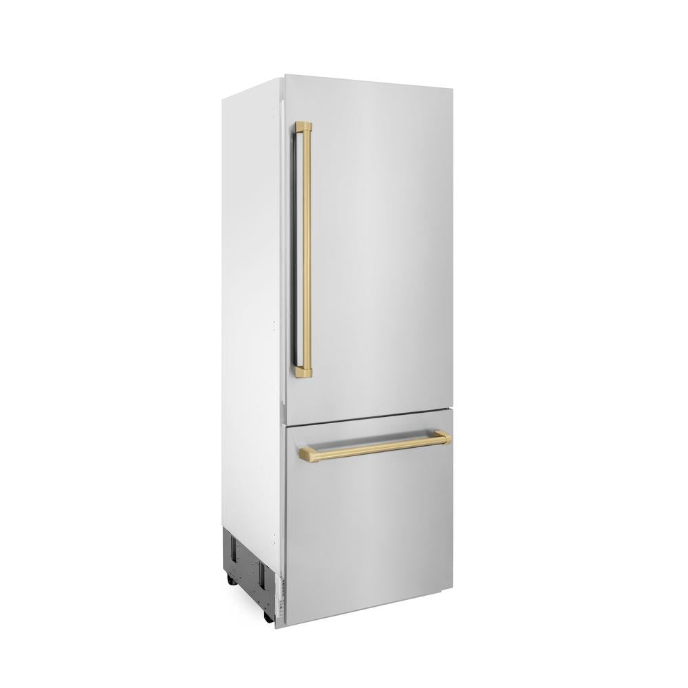 Autograph Edition 30 In. 16.1 Cu. Ft. Built-in Bottom Freezer Refrigerator With Water Dispenser And Ice Maker In Stainless Steel With Champagne Bronze Accents RBIVZ30430CB