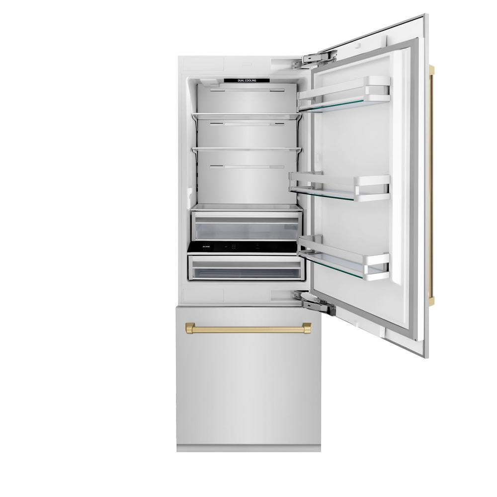 Autograph Edition 30 In. 16.1 Cu. Ft. Built-in Bottom Freezer Refrigerator With Water Dispenser And Ice Maker In Stainless Steel With Champagne Bronze Accents RBIVZ30430CB