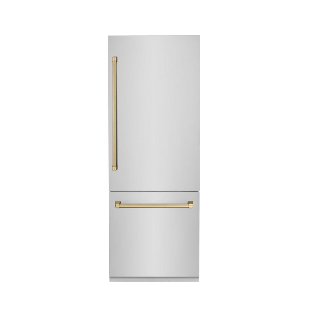 Autograph Edition 30 In. 16.1 Cu. Ft. Built-in Bottom Freezer Refrigerator With Water Dispenser And Ice Maker In Stainless Steel With Champagne Bronze Accents RBIVZ30430CB