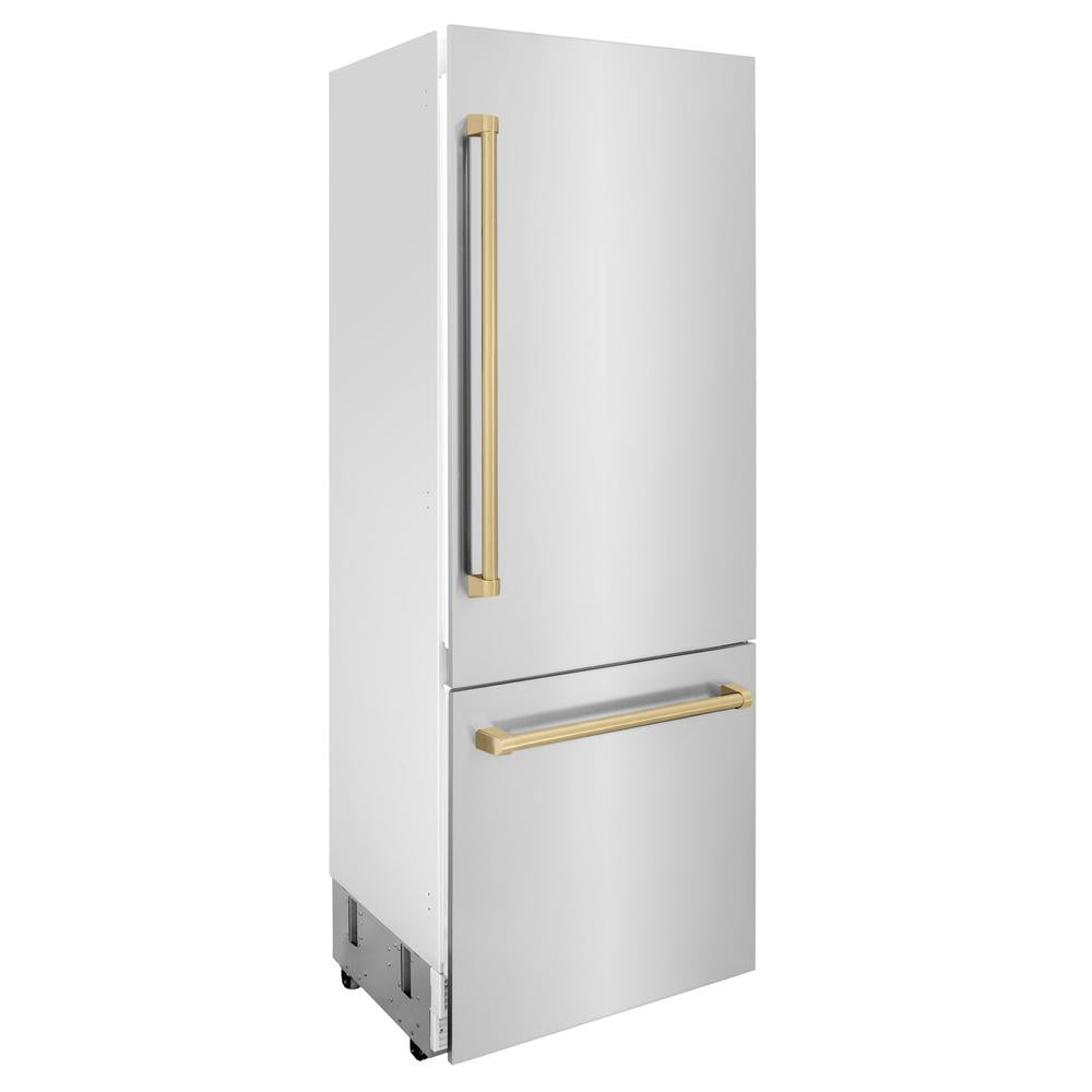 Autograph Edition 30 In. 16.1 Cu. Ft. Built-in Bottom Freezer Refrigerator With Water Dispenser And Ice Maker In Stainless Steel With Champagne Bronze Accents RBIVZ30430CB