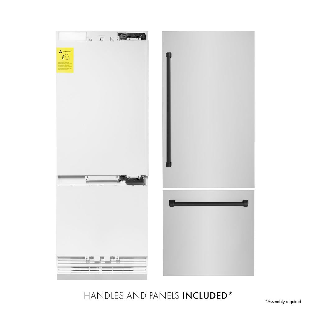 Autograph Edition 30 In. 16.1 Cu. Ft. Built-in Bottom Freezer Refrigerator With Water Dispenser And Ice Maker In Stainless Steel With Matte Black Accents RBIVZ30430MB