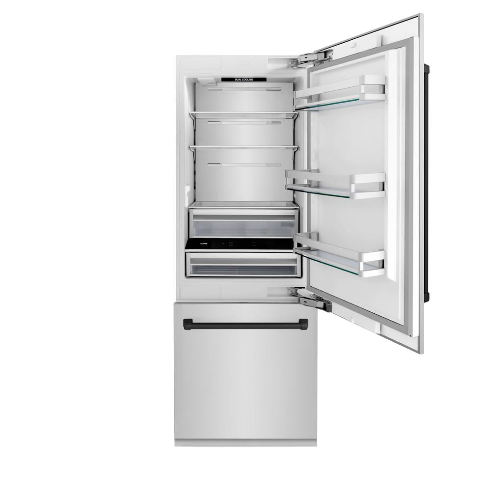 Autograph Edition 30 In. 16.1 Cu. Ft. Built-in Bottom Freezer Refrigerator With Water Dispenser And Ice Maker In Stainless Steel With Matte Black Accents RBIVZ30430MB