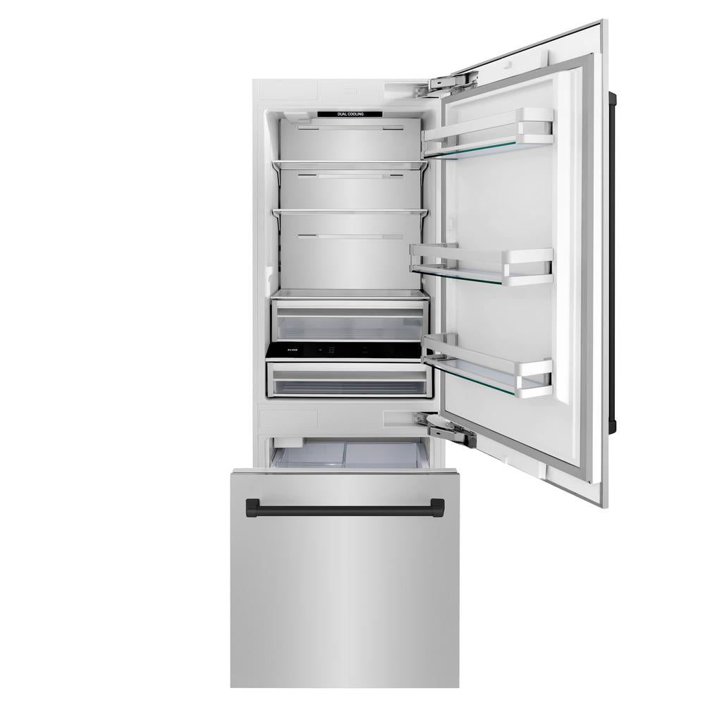 Autograph Edition 30 In. 16.1 Cu. Ft. Built-in Bottom Freezer Refrigerator With Water Dispenser And Ice Maker In Stainless Steel With Matte Black Accents RBIVZ30430MB