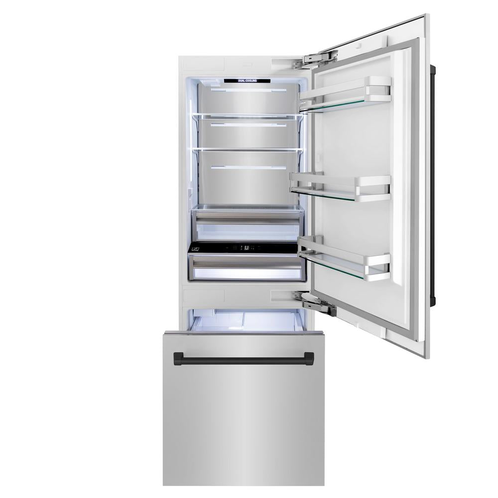 Autograph Edition 30 In. 16.1 Cu. Ft. Built-in Bottom Freezer Refrigerator With Water Dispenser And Ice Maker In Stainless Steel With Matte Black Accents RBIVZ30430MB