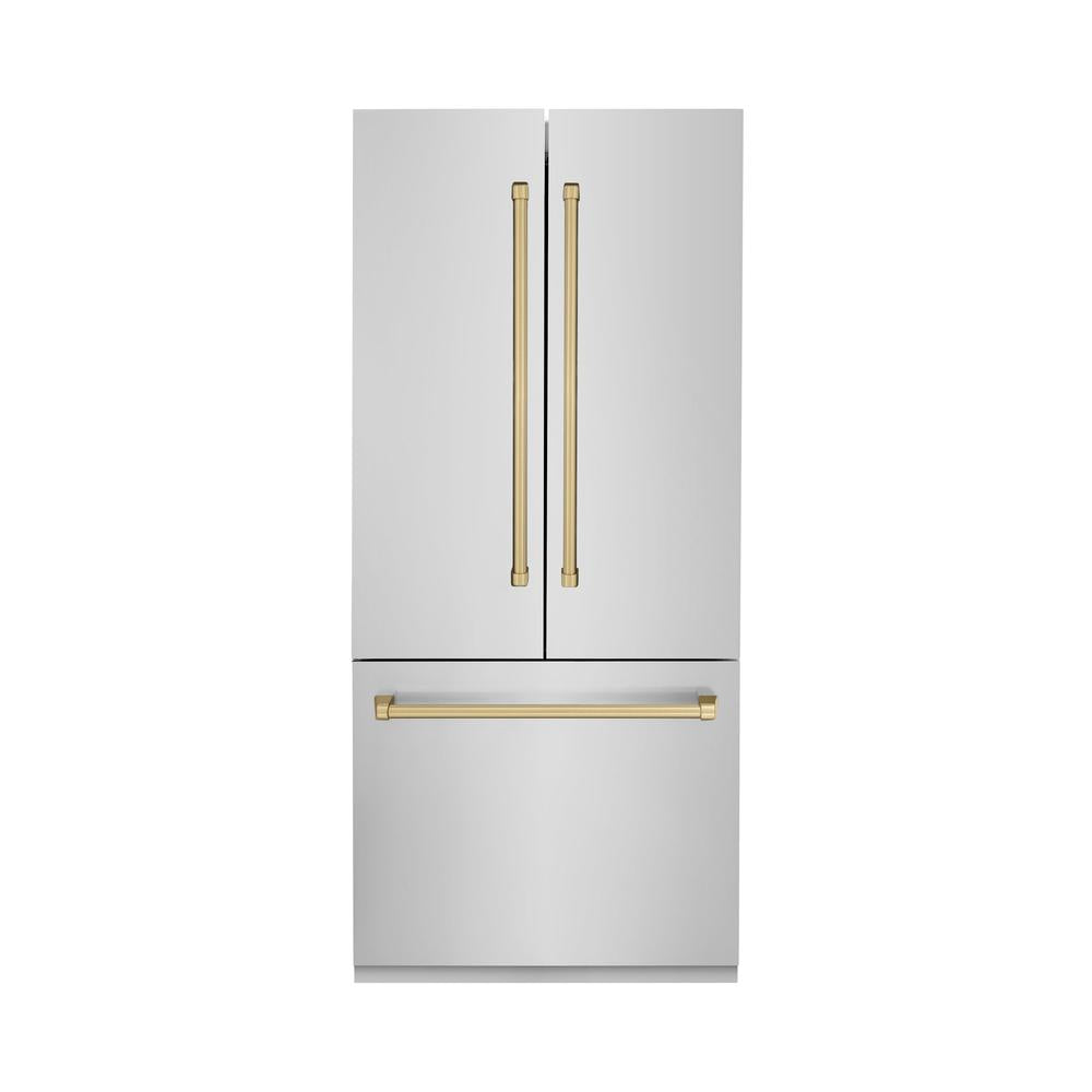 Autograph Edition 36 In. 19.6 Cu. Ft. French Door Built-in Bottom Freezer Refrigerator With Water Dispenser And Ice Maker In Stainless Steel With Champagne Bronze Accents RBIVZ30436CB
