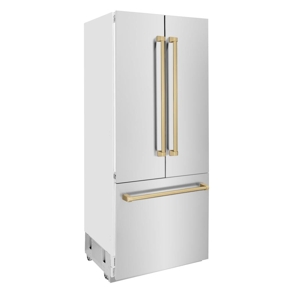 Autograph Edition 36 In. 19.6 Cu. Ft. French Door Built-in Bottom Freezer Refrigerator With Water Dispenser And Ice Maker In Stainless Steel With Champagne Bronze Accents RBIVZ30436CB