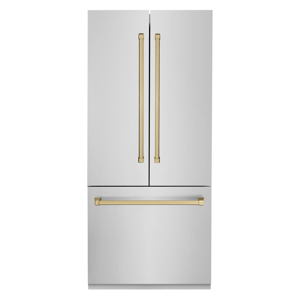 Autograph Edition 36 In. 19.6 Cu. Ft. French Door Built-in Bottom Freezer Refrigerator With Water Dispenser And Ice Maker In Stainless Steel With Champagne Bronze Accents RBIVZ30436CB