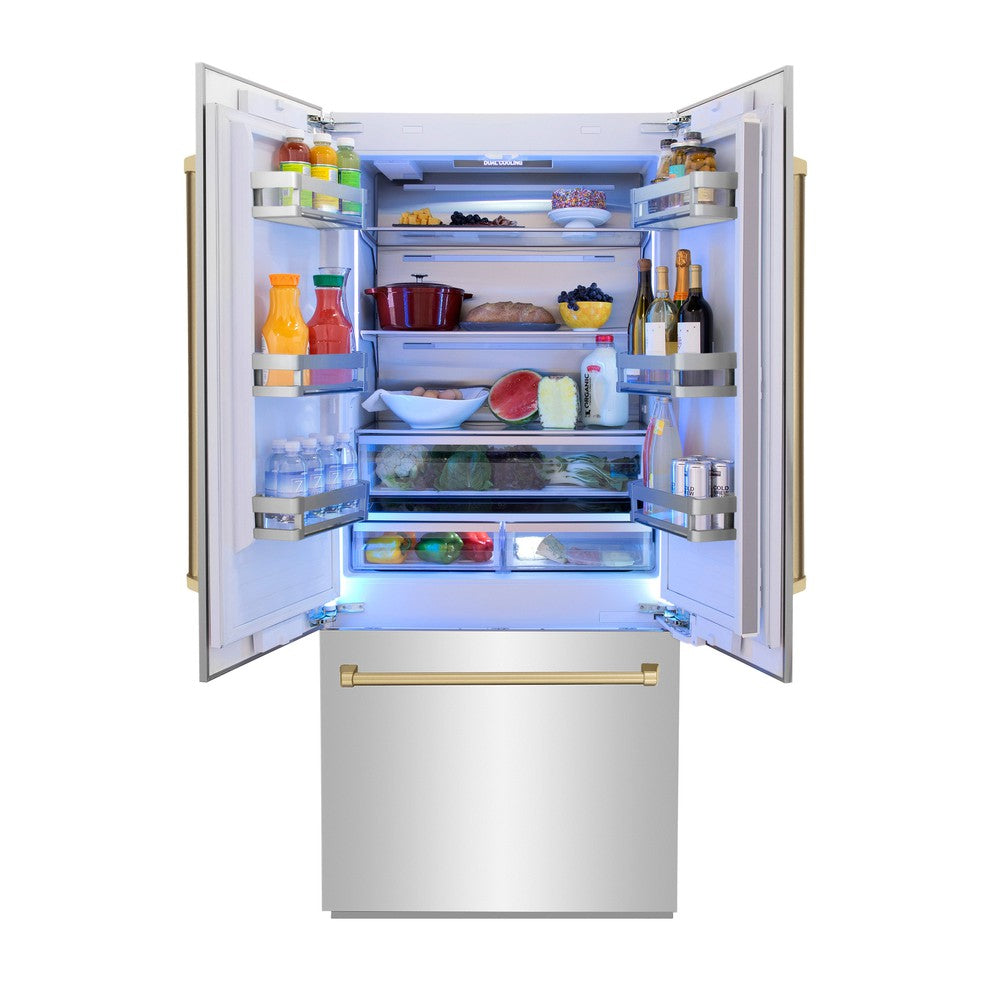 Autograph Edition 36 In. 19.6 Cu. Ft. French Door Built-in Bottom Freezer Refrigerator With Water Dispenser And Ice Maker In Stainless Steel With Champagne Bronze Accents RBIVZ30436CB