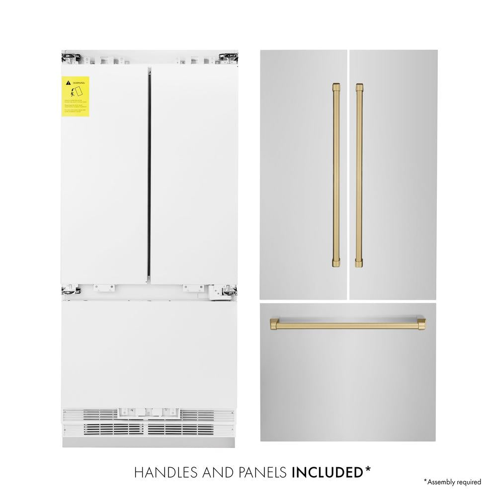 Autograph Edition 36 In. 19.6 Cu. Ft. French Door Built-in Bottom Freezer Refrigerator With Water Dispenser And Ice Maker In Stainless Steel With Champagne Bronze Accents RBIVZ30436CB