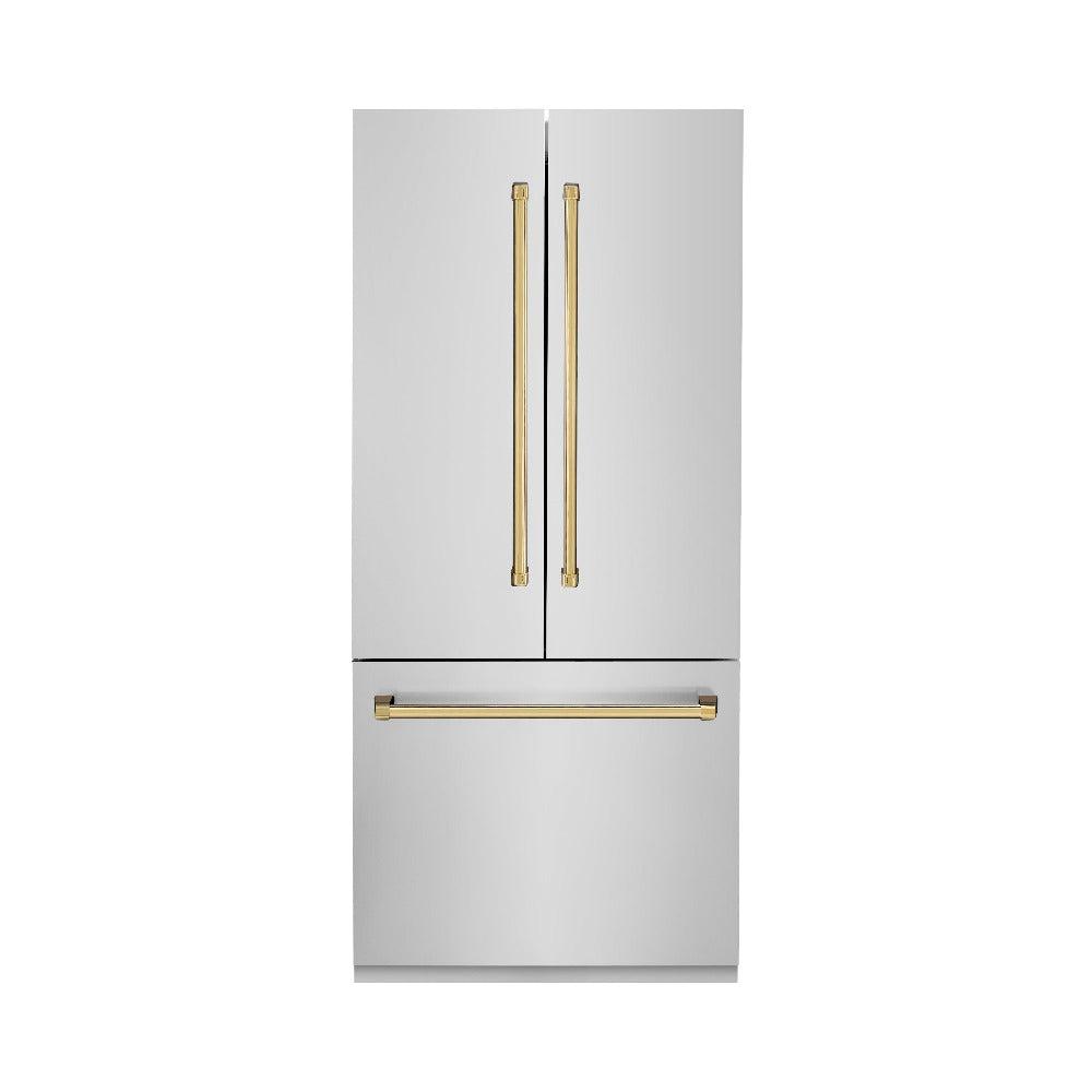 Autograph Edition 36 In. 19.6 Cu. Ft. French Door Built-in Bottom Freezer Refrigerator With Water Dispenser And Ice Maker In Stainless Steel With Polished Gold Accents RBIVZ30436G