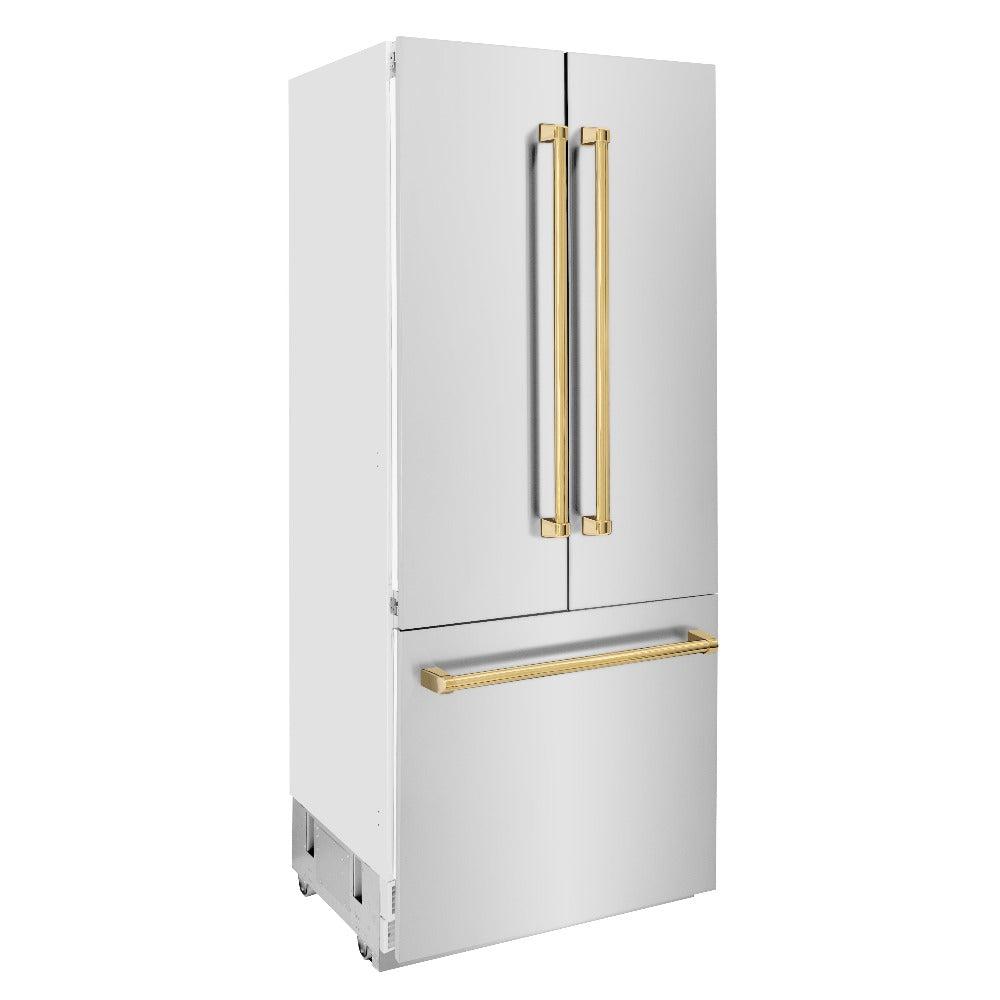 Autograph Edition 36 In. 19.6 Cu. Ft. French Door Built-in Bottom Freezer Refrigerator With Water Dispenser And Ice Maker In Stainless Steel With Polished Gold Accents RBIVZ30436G