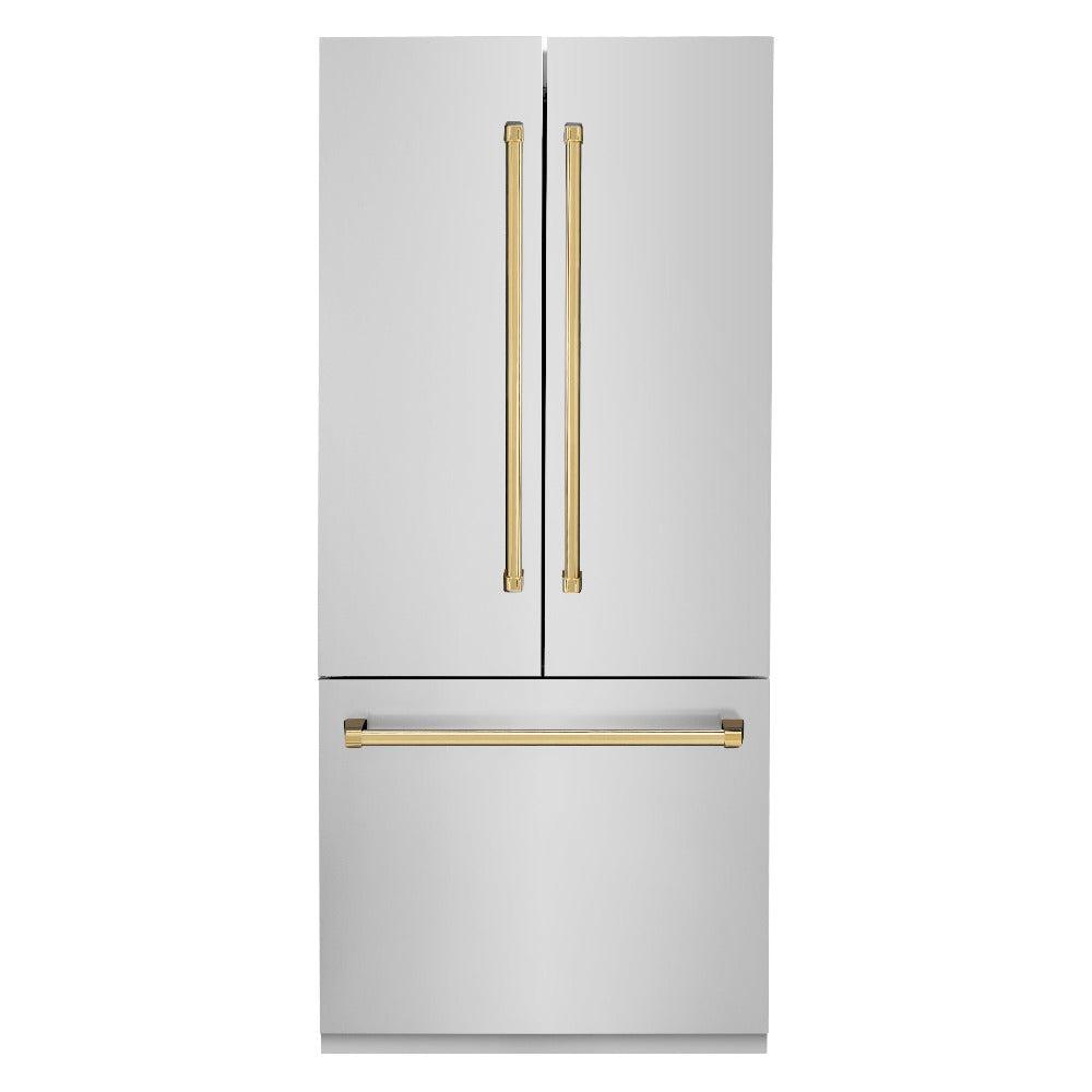 Autograph Edition 36 In. 19.6 Cu. Ft. French Door Built-in Bottom Freezer Refrigerator With Water Dispenser And Ice Maker In Stainless Steel With Polished Gold Accents RBIVZ30436G