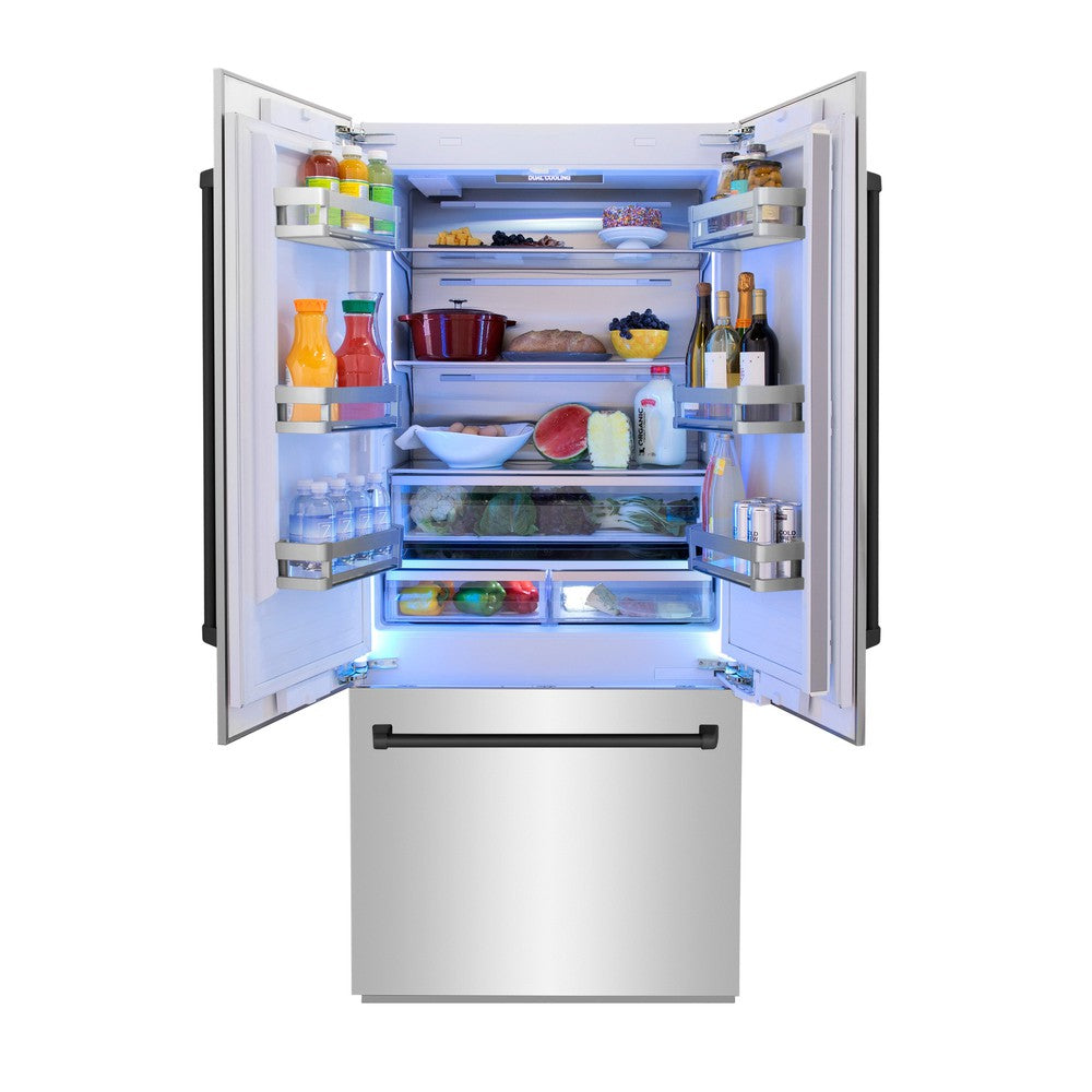Autograph Edition 36 In. 19.6 Cu. Ft. French Door Built-in Bottom Freezer Refrigerator With Water Dispenser And Ice Maker In Stainless Steel With Matte Black Accents RBIVZ30436MB