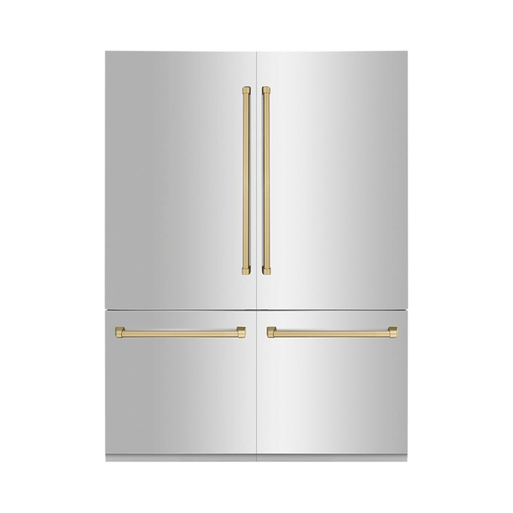 60"Autograph Edition 32.2 cu. ft. Built-in 4-Door French Door Refrigerator with Internal Water and Ice Dispenser in Stainless Steel with Champagne Bronze Accents RBIVZ30460CB