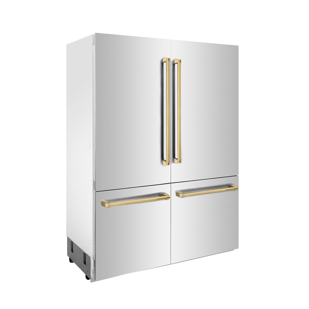 Autograph Edition 60 In. 32.2 Cu. Ft. French Door Built-in Bottom Freezer Refrigerator With Water Dispenser And Ice Maker In Stainless Steel With Polished Gold Accents RBIVZ30460G
