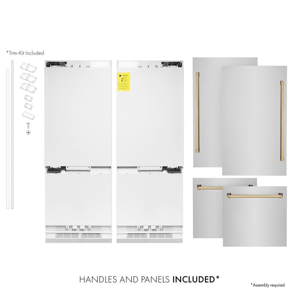 Autograph Edition 60 In. 32.2 Cu. Ft. French Door Built-in Bottom Freezer Refrigerator With Water Dispenser And Ice Maker In Stainless Steel With Polished Gold Accents RBIVZ30460G