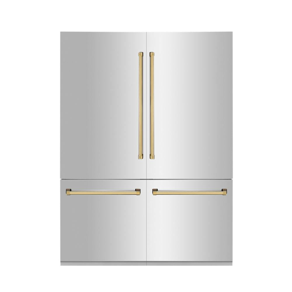 Autograph Edition 60 In. 32.2 Cu. Ft. French Door Built-in Bottom Freezer Refrigerator With Water Dispenser And Ice Maker In Stainless Steel With Polished Gold Accents RBIVZ30460G