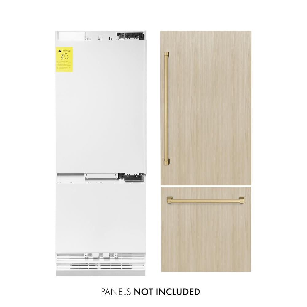 Autograph Edition 30 In. 16.1 Cu. Ft. Panel Ready Built-in Bottom Freezer Refrigerator With Water Dispenser And Ice Maker With Champagne Bronze Accents RBIVZ30CB