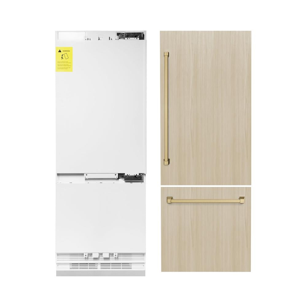 Autograph Edition 30 In. 16.1 Cu. Ft. Panel Ready Built-in Bottom Freezer Refrigerator With Water Dispenser And Ice Maker With Champagne Bronze Accents RBIVZ30CB