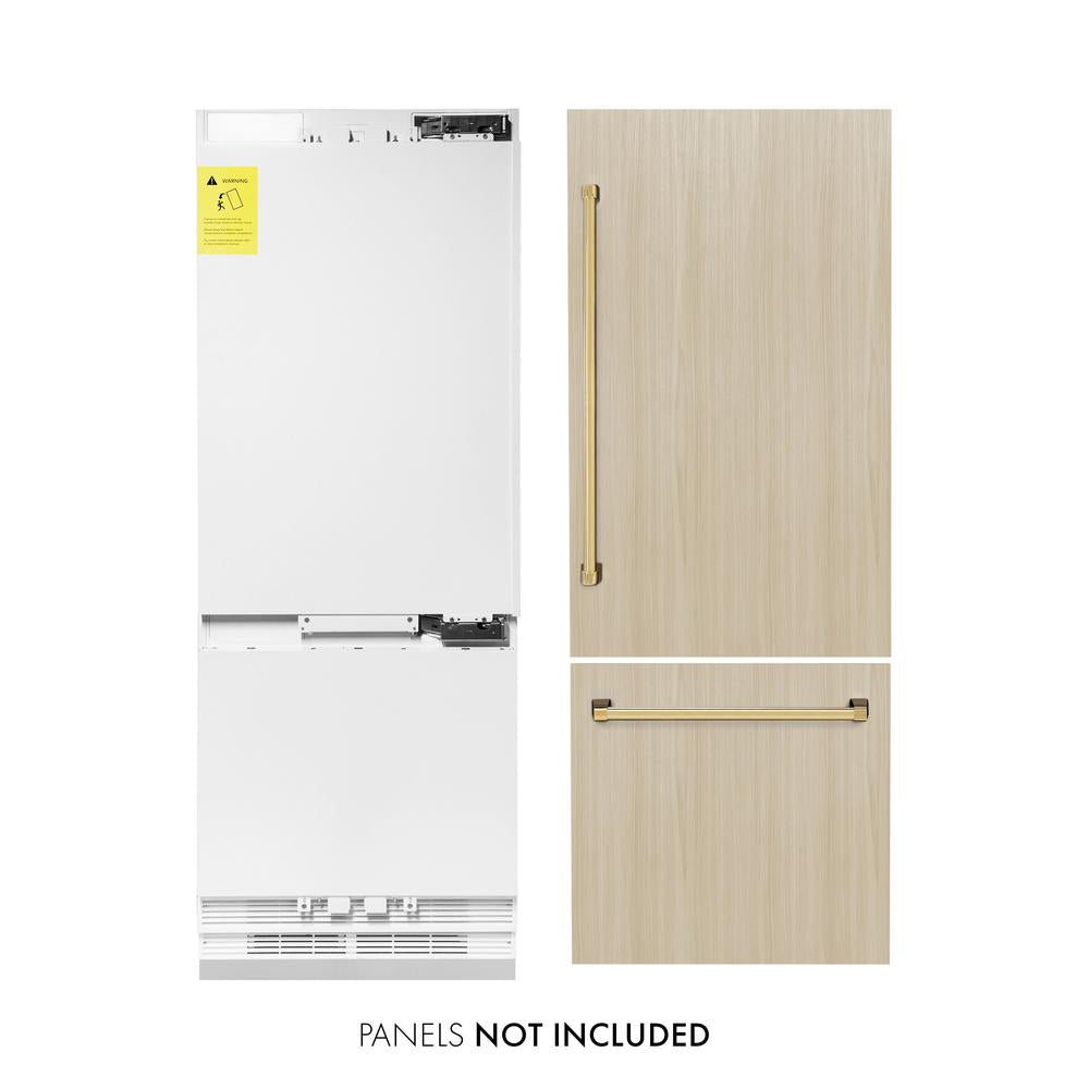 Autograph Edition 30 In. 16.1 Cu. Ft. Panel Ready Built-in Bottom Freezer Refrigerator With Water Dispenser And Ice Maker With Polished Gold Accents RBIVZ30G