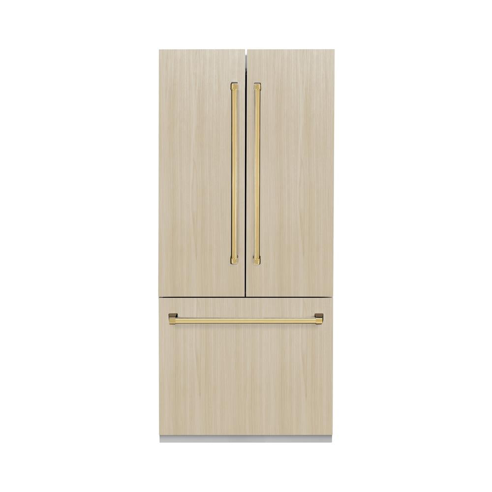 Autograph Edition 36 In. 19.6 Cu. Ft. Panel Ready French Door Built-in Bottom Freezer Refrigerator With Water Dispenser And Ice Maker With Polished Gold Accents RBIVZ36G
