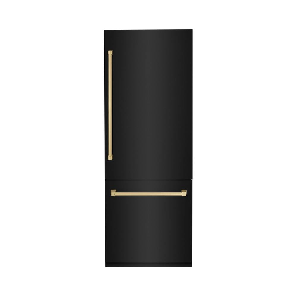 30”Autograph Edition 16.1 cu. ft. Built-in 2-Door Bottom Freezer Refrigerator with Internal Water and Ice Dispenser in Black Stainless Steel with Champagne Bronze Accents RBIVZBS30CB