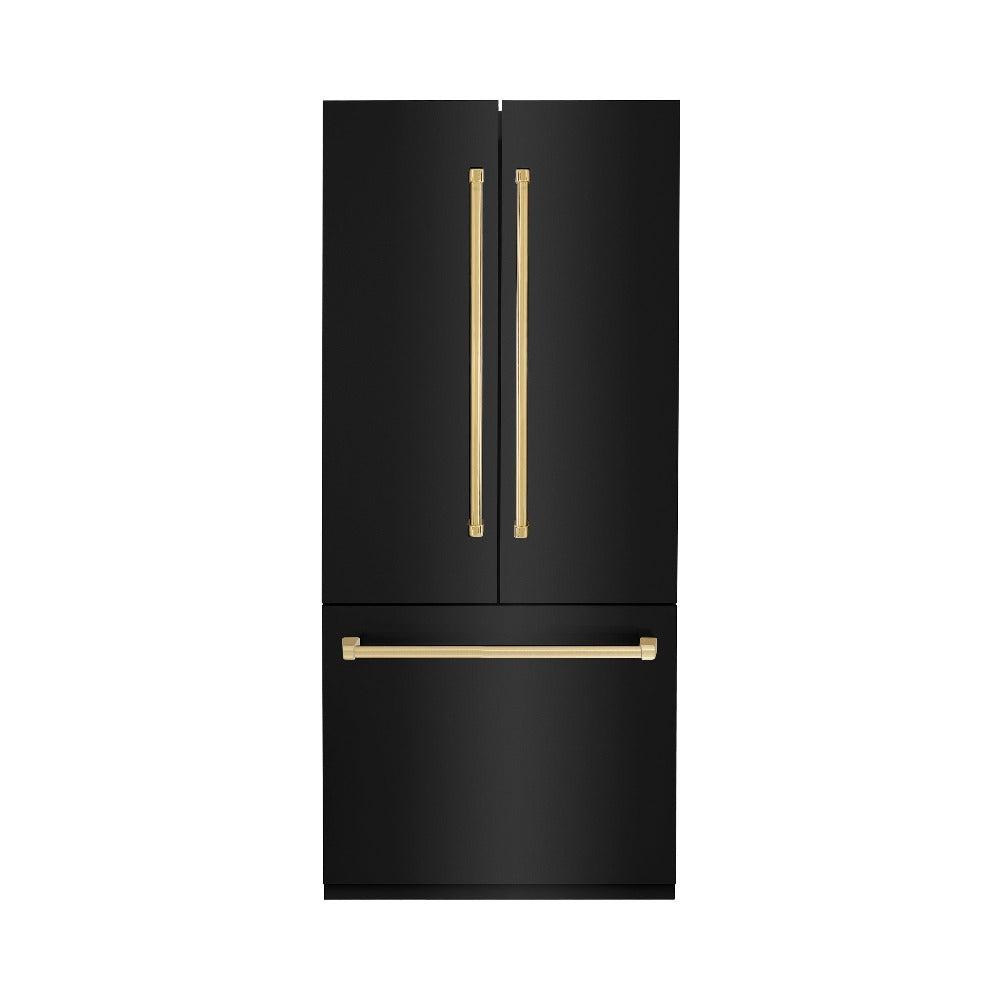 Autograph Edition 36 In. 19.6 Cu. Ft. French Door Built-in Bottom Freezer Refrigerator With Water Dispenser And Ice Maker In Black Stainless Steel With Polished Gold Accents RBIVZBS36G