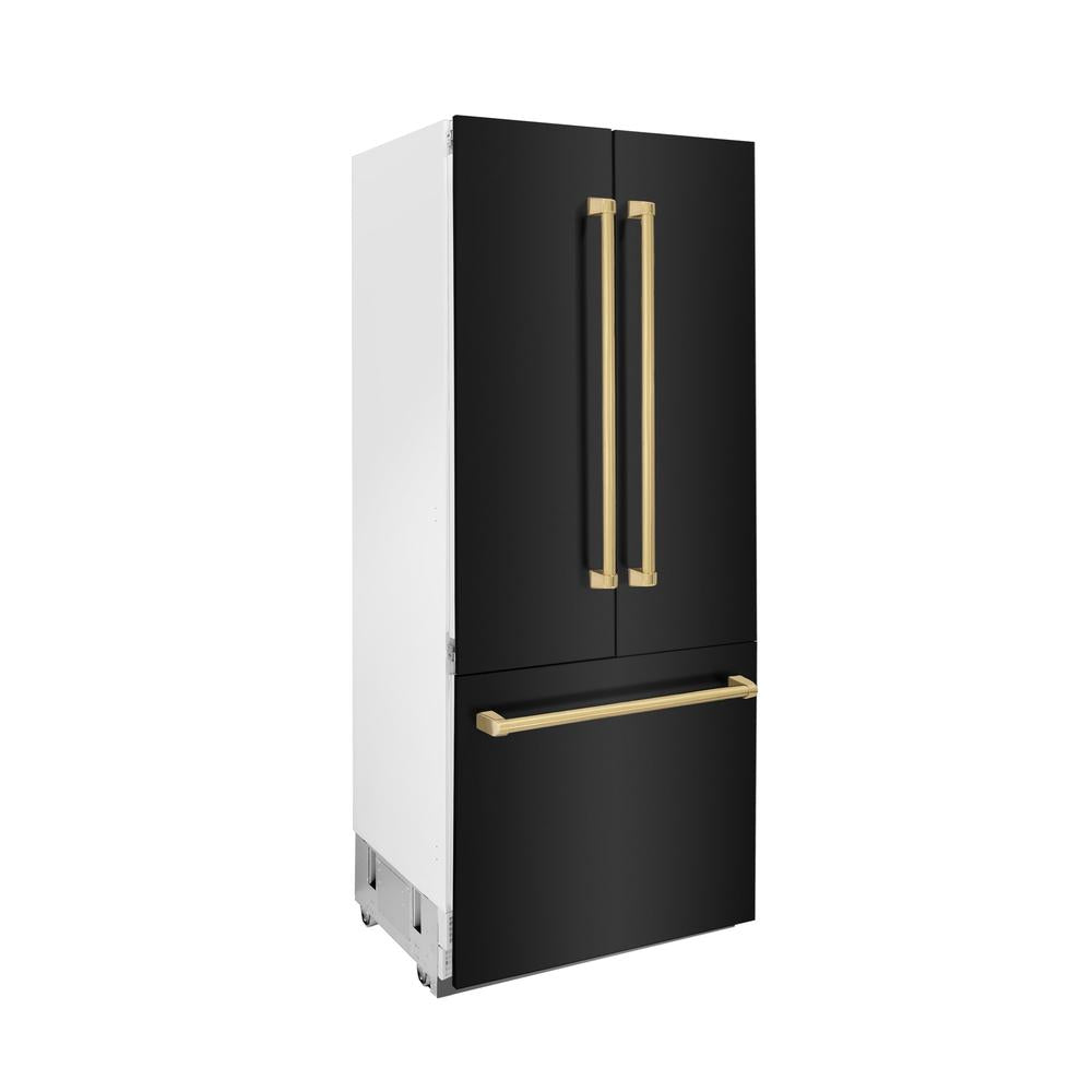 Autograph Edition 36 In. 19.6 Cu. Ft. French Door Built-in Bottom Freezer Refrigerator With Water Dispenser And Ice Maker In Black Stainless Steel With Polished Gold Accents RBIVZBS36G