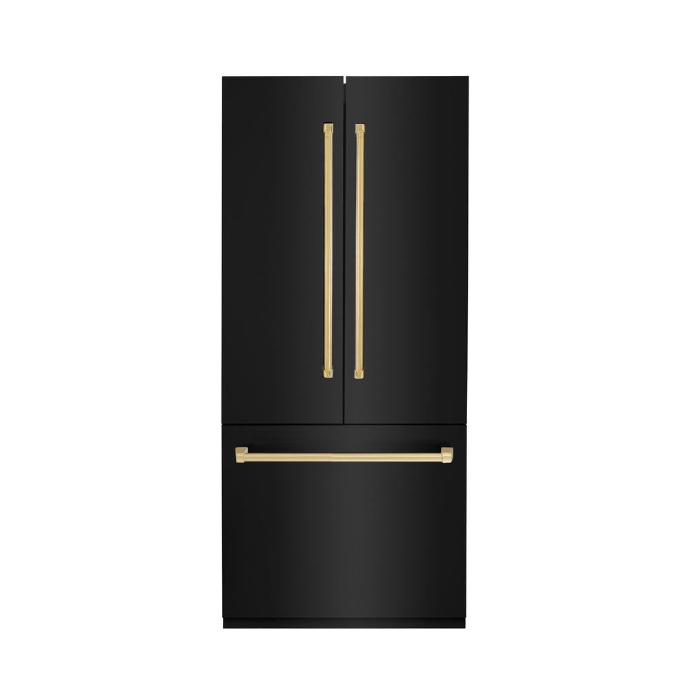 Autograph Edition 36 In. 19.6 Cu. Ft. French Door Built-in Bottom Freezer Refrigerator With Water Dispenser And Ice Maker In Black Stainless Steel With Polished Gold Accents RBIVZBS36G