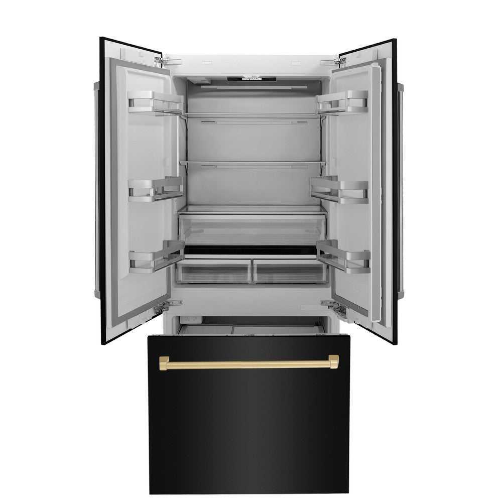 Autograph Edition 36 In. 19.6 Cu. Ft. French Door Built-in Bottom Freezer Refrigerator With Water Dispenser And Ice Maker In Black Stainless Steel With Polished Gold Accents RBIVZBS36G
