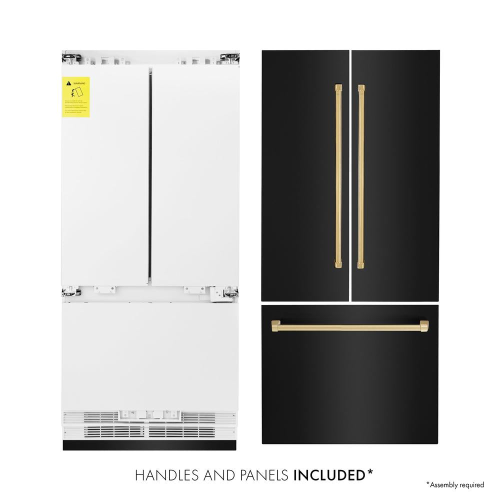 Autograph Edition 36 In. 19.6 Cu. Ft. French Door Built-in Bottom Freezer Refrigerator With Water Dispenser And Ice Maker In Black Stainless Steel With Polished Gold Accents RBIVZBS36G