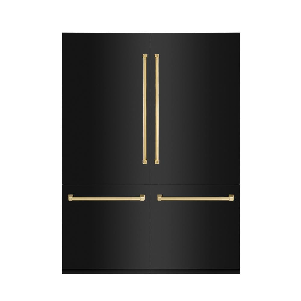 Autograph Edition 60 In. 32.2 Cu. Ft. French Door Built-in Bottom Freezer Refrigerator With Water Dispenser And Ice Maker In Black Stainless Steel With Polished Gold Accents RBIVZBS60G