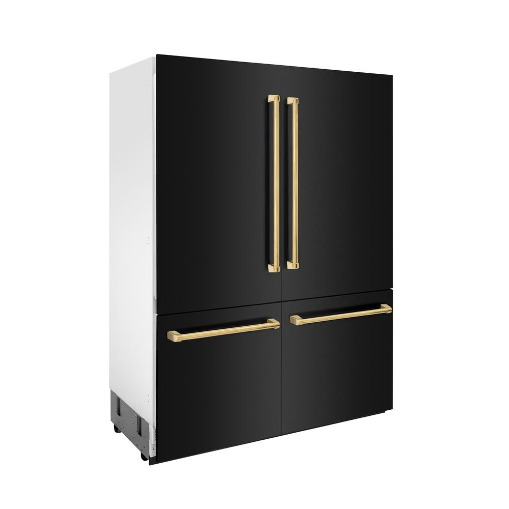 Autograph Edition 60 In. 32.2 Cu. Ft. French Door Built-in Bottom Freezer Refrigerator With Water Dispenser And Ice Maker In Black Stainless Steel With Polished Gold Accents RBIVZBS60G