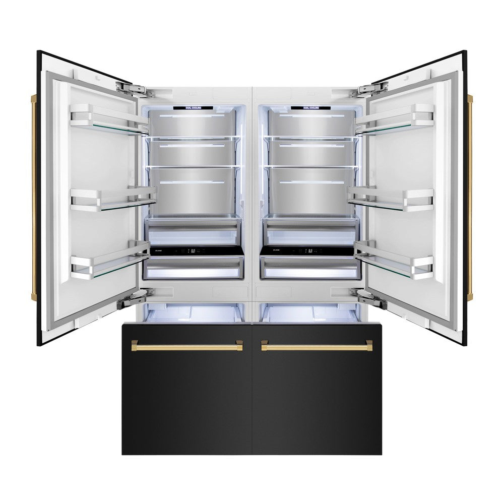 Autograph Edition 60 In. 32.2 Cu. Ft. French Door Built-in Bottom Freezer Refrigerator With Water Dispenser And Ice Maker In Black Stainless Steel With Polished Gold Accents RBIVZBS60G