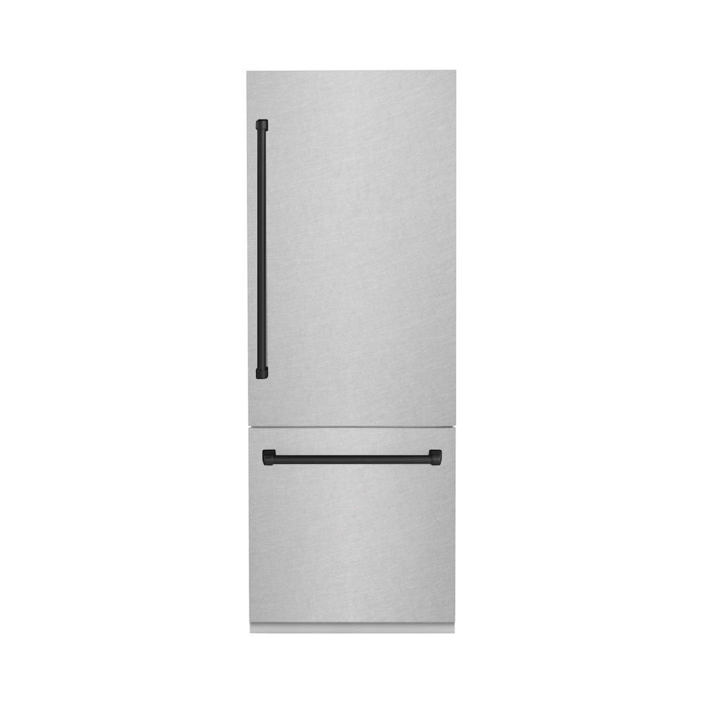 Autograph Edition 30 In. 16.1 Cu. Ft. Built-in Bottom Freezer Refrigerator With Water Dispenser And Ice Maker In Satin Stainless Steel With Matte Black Accents RBIVZSN30MB