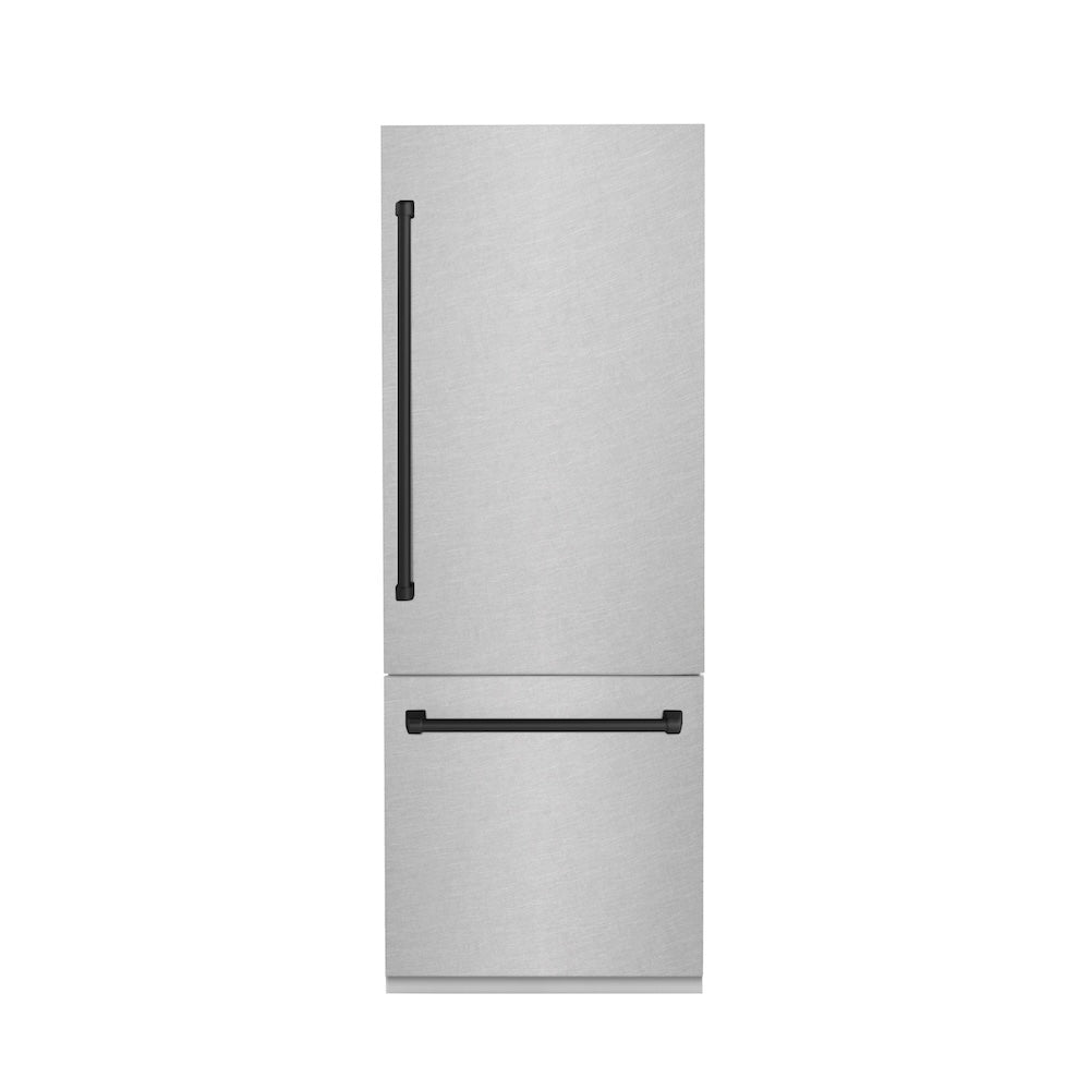 Autograph Edition 30 In. 16.1 Cu. Ft. Built-in Bottom Freezer Refrigerator With Water Dispenser And Ice Maker In Satin Stainless Steel With Matte Black Accents RBIVZSN30MB