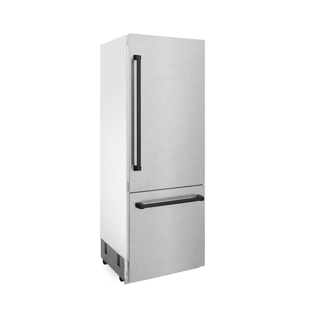 Autograph Edition 30 In. 16.1 Cu. Ft. Built-in Bottom Freezer Refrigerator With Water Dispenser And Ice Maker In Satin Stainless Steel With Matte Black Accents RBIVZSN30MB