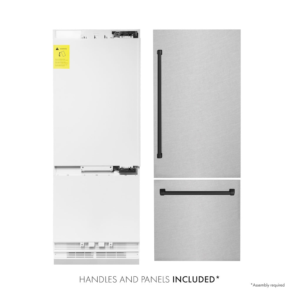 Autograph Edition 30 In. 16.1 Cu. Ft. Built-in Bottom Freezer Refrigerator With Water Dispenser And Ice Maker In Satin Stainless Steel With Matte Black Accents RBIVZSN30MB