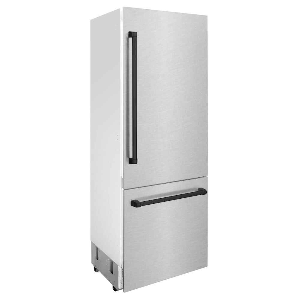 Autograph Edition 30 In. 16.1 Cu. Ft. Built-in Bottom Freezer Refrigerator With Water Dispenser And Ice Maker In Satin Stainless Steel With Matte Black Accents RBIVZSN30MB