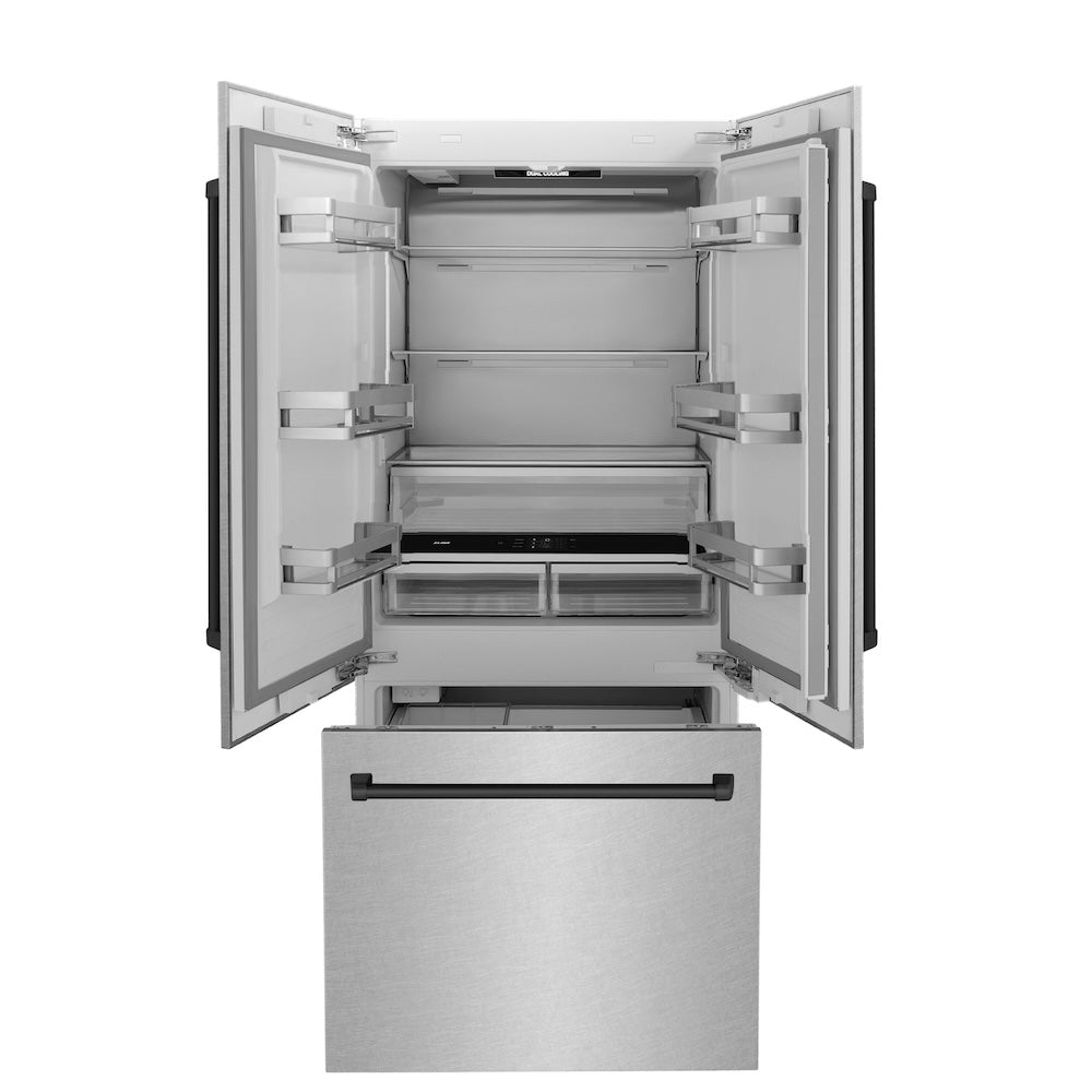 Autograph Edition 36 In. 19.6 Cu. Ft. French Door Built-in Bottom Freezer Refrigerator With Water Dispenser And Ice Maker In Satin Stainless Steel With Matte Black Accents RBIVZSN36MB