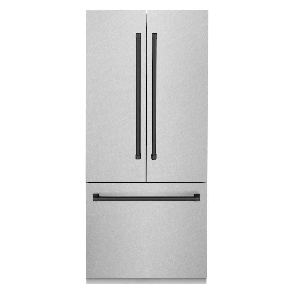 Autograph Edition 36 In. 19.6 Cu. Ft. French Door Built-in Bottom Freezer Refrigerator With Water Dispenser And Ice Maker In Satin Stainless Steel With Matte Black Accents RBIVZSN36MB