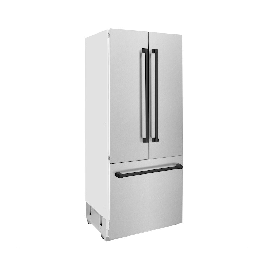 Autograph Edition 36 In. 19.6 Cu. Ft. French Door Built-in Bottom Freezer Refrigerator With Water Dispenser And Ice Maker In Satin Stainless Steel With Matte Black Accents RBIVZSN36MB